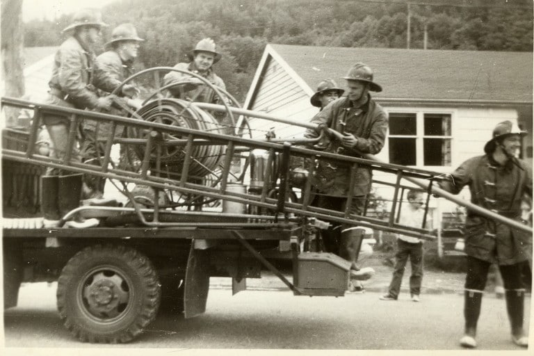 The original flat bed fire apparatus used by the Britannia Beach Volunteer Fire Department